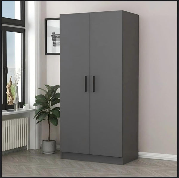 MODERN 2 DOOR WARDROBE WITH DOUBLE HANGING RODS