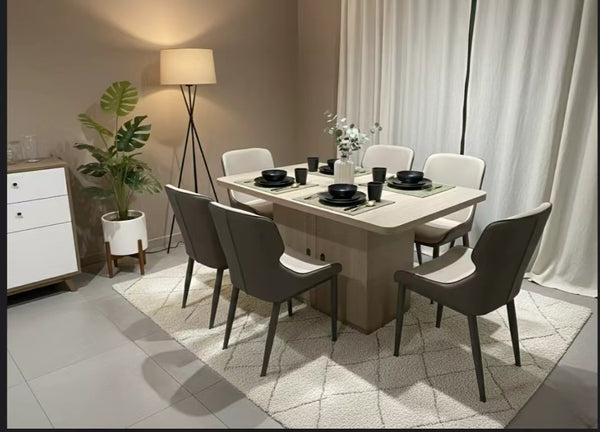 6 SEATER DINING TABLE SET WITH UNDERNEATH SPACIOUS STORAGE