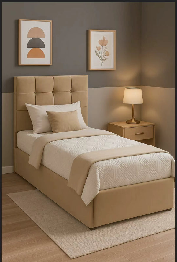 MODERN UPHOLSTERED SQUARE HEADBOARD BED
