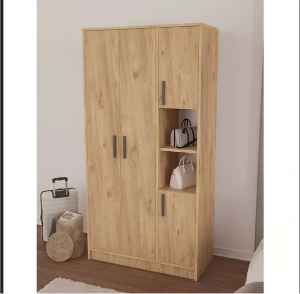 MODERN 3 SOOR WOODEN WARDROBE WITH OPEN SHELVES